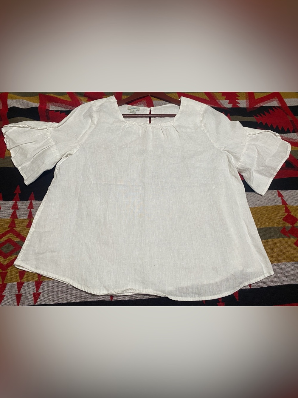 Sundance Catalog White 100% Linen Whisper Willa Blouse Flutter Sleeve -M